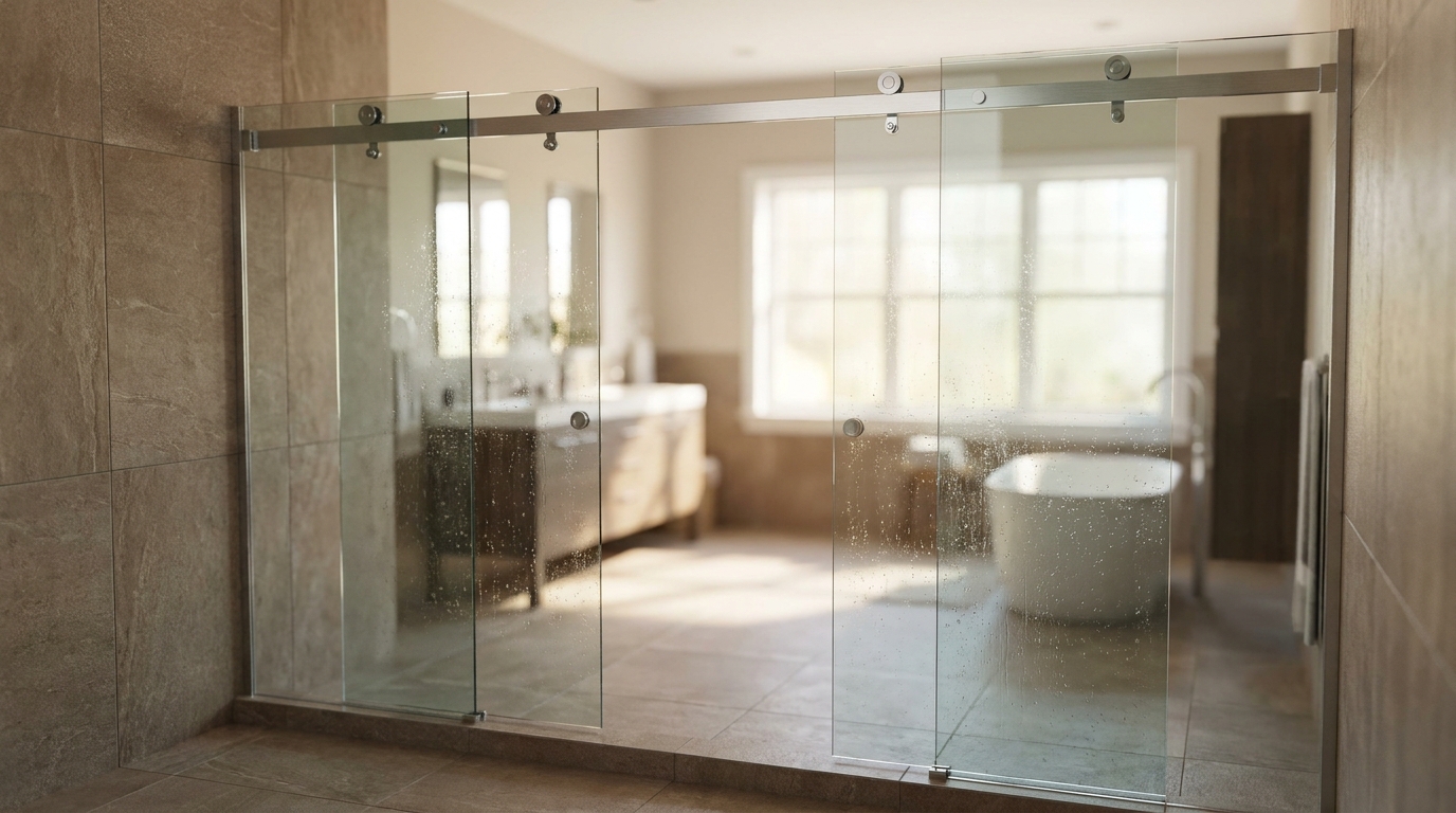 CRL Cambridge frameless dual-bypass sliding shower door in a Charlotte master bath