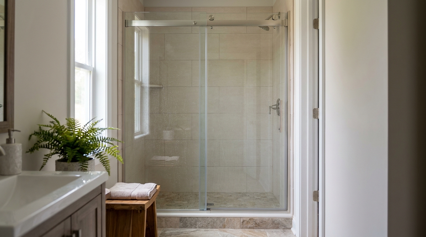 Tight 40-46 inch CRL Cambridge slider in a smaller secondary bath