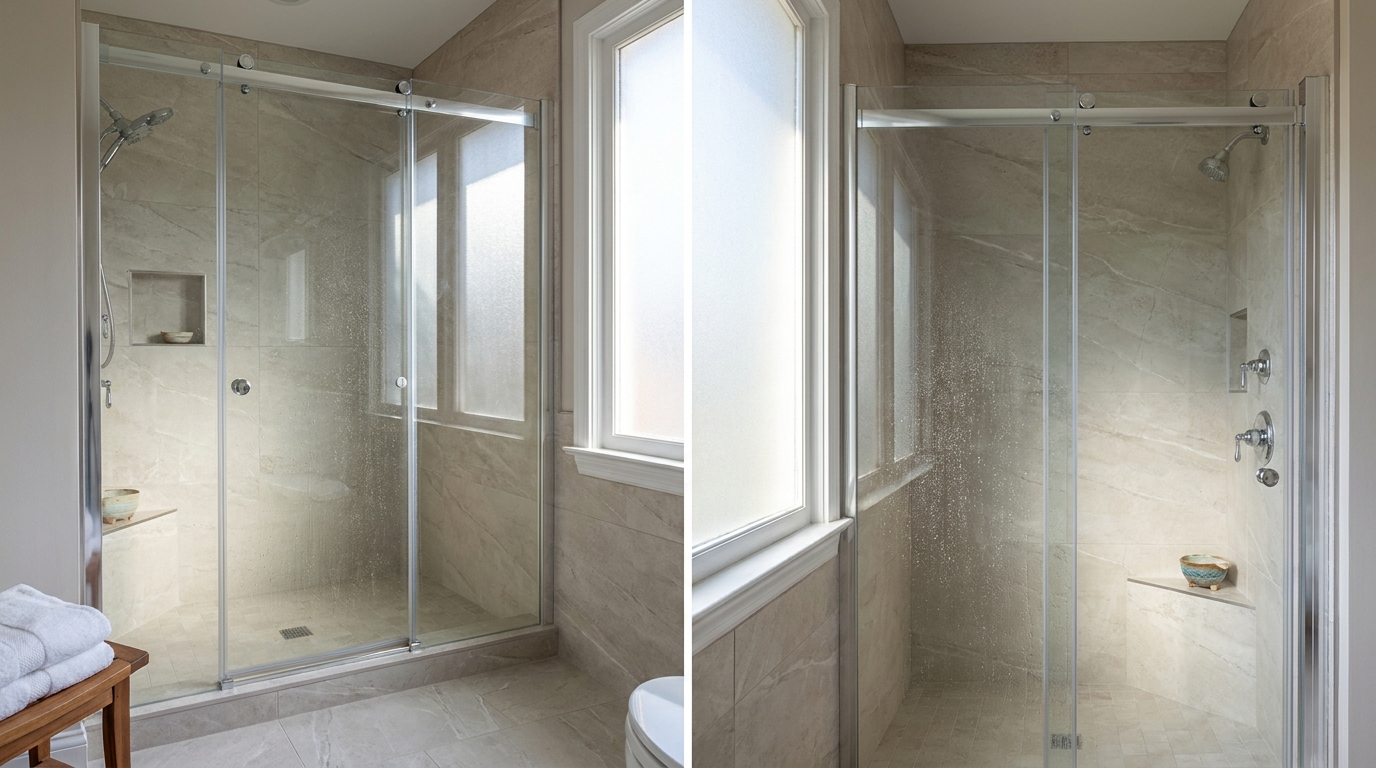 Stand-alone shower fitted with the 350 Deluxe bypass system in chrome