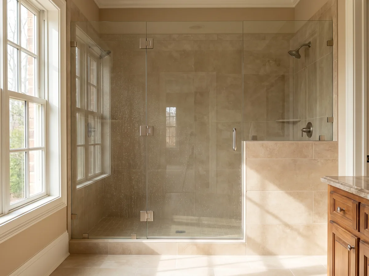 Custom frameless shower door installation in a Carolinas master bath